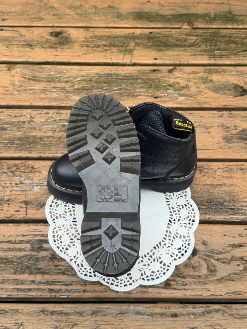 Dr. Martens Black Leather Buckle Ankle Boots with Yellow Tag